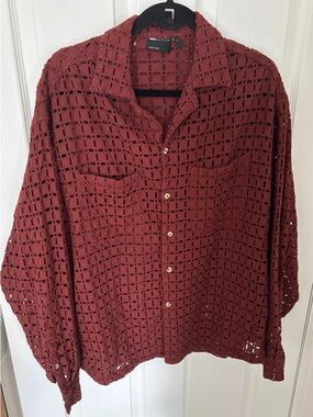 ASOS DESIGN oversized boxy shirt in openwork embroidered cotton